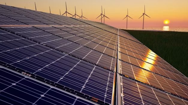 Solar panels at sunset